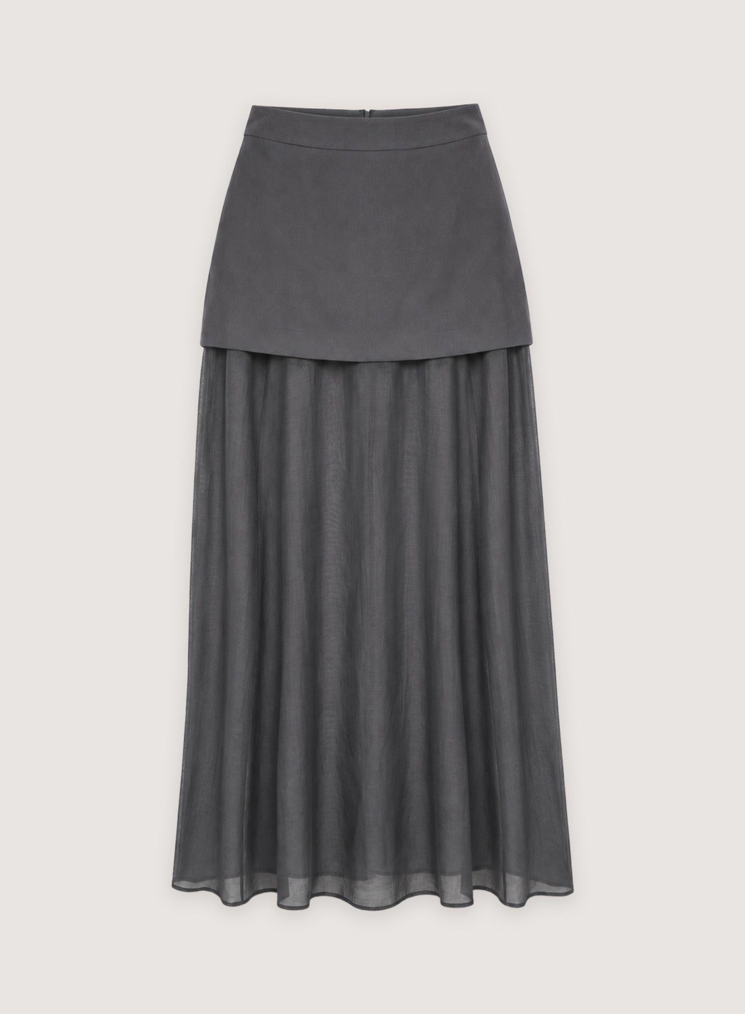 Grey Mesh Double Layer Maxi Skirt